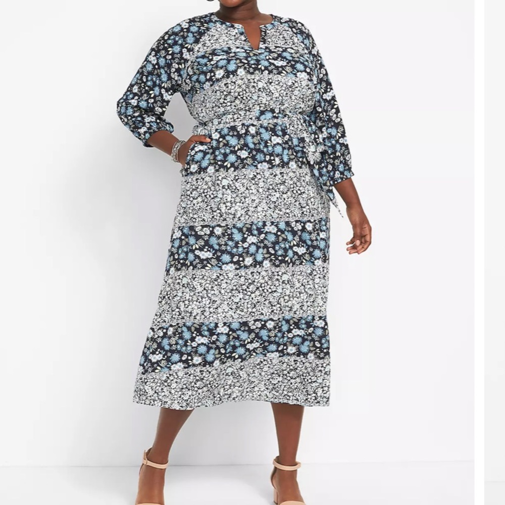 Belted Midi Dress 3/4 Sleeves